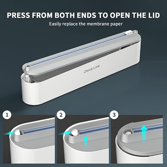 Refillable Magnetic Plastic Wrap Dispenser With Slide Cutter, Sturdy Food Cling Film Cutter, Press and Seal Wrap, 12" x 328' Roll BPA Free