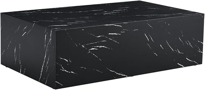 Coffee Table Living Room Table, Modern Black Faux Marble Center Couch Table