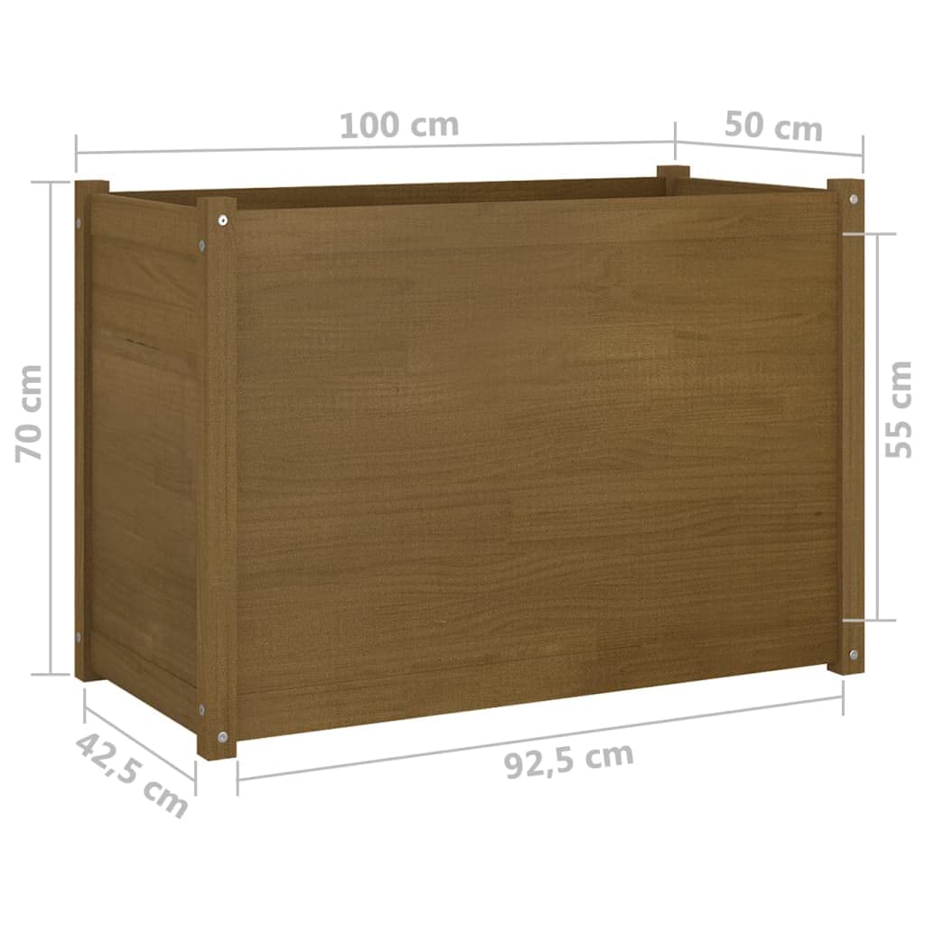 Foknhdi Honey Brown Large 39.4 x 39.4 x 27.6 in Solid Pine Garden Planter Box Raised Square Outdoor Wood Bed for Patio Balcony Backyard Vegetables Flowers