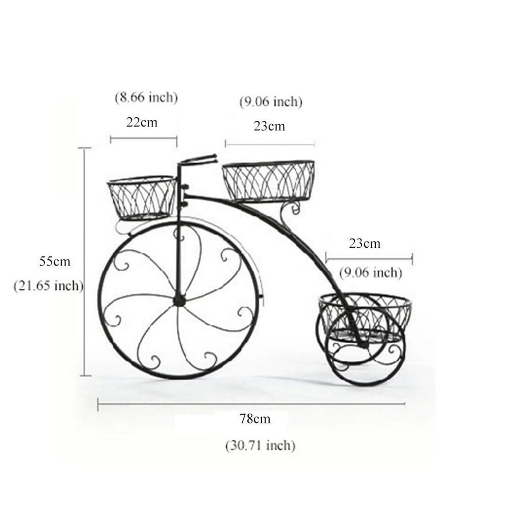 Wrought Iron Bicycle Home Garden Decor Iron Plant Stand,Plant Flower Pot Stand Flower Stand, 3 Tiered Small Bicycle Display Rack Stand Holds for Garden Patio Brown