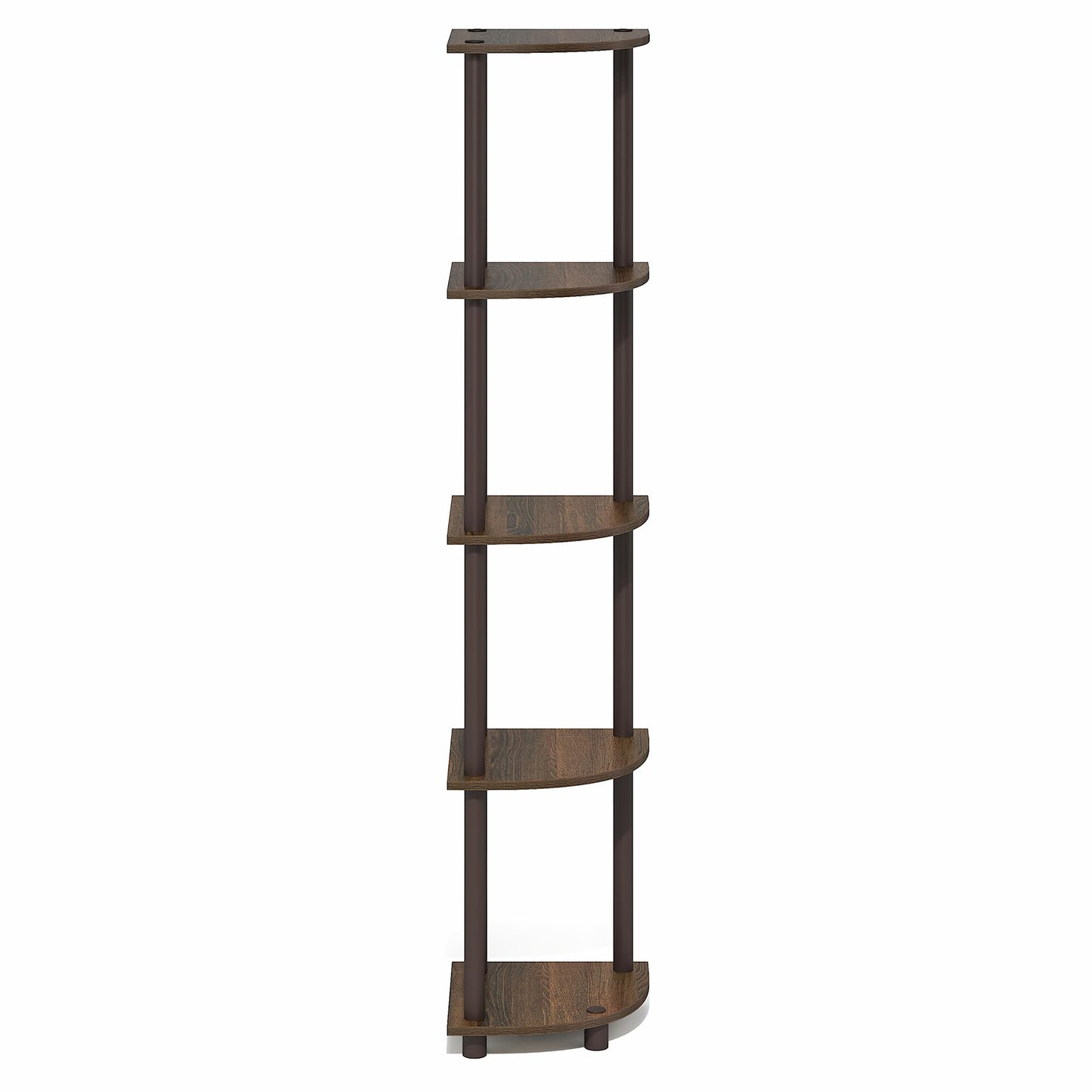 Furinno Turn-N-Tube Corner Shelf, 5-Tier Corner Bookshelf, Open Storage Shelves, for Organization and Storage, Living Room, Home Office, Garage, Bedroom, Black Walnut