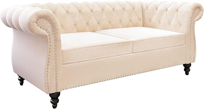 Mid-Century 2 Seater Sofa, Velvet Loveseat
