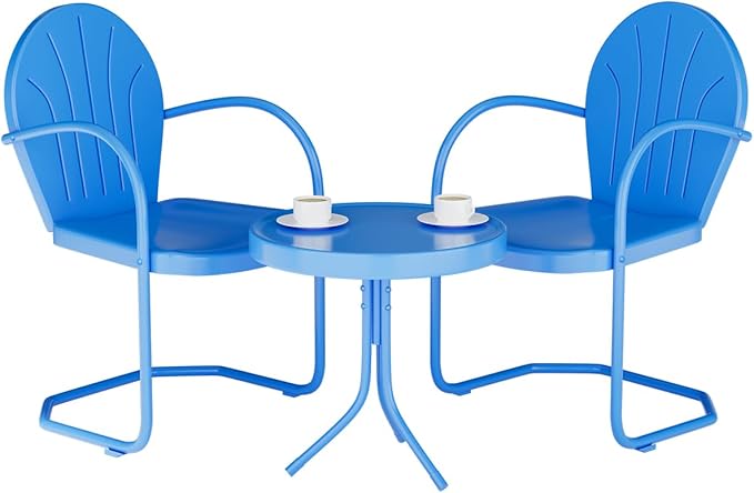 3 Pieces Patio Bistro Set, Retro Metal Outdoor Seating Conversation, 2 C-Spring