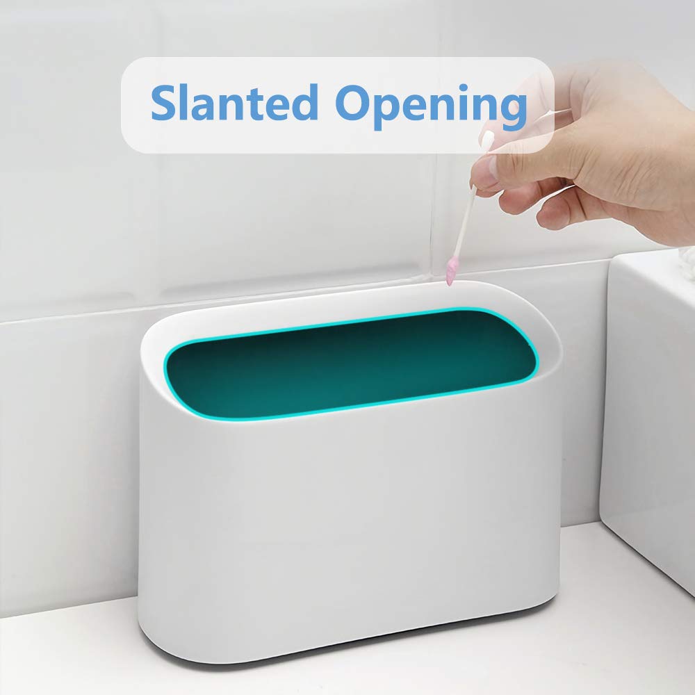 AYADA 0.4 Gal Mini Trash Can for Desk with Inclined Opening, Small Waste Basket Very Tiny for Desktop Vanity Countertop Table Office Laundry Bedside, Slim Thin Plastic Mini Garbage Can (White)