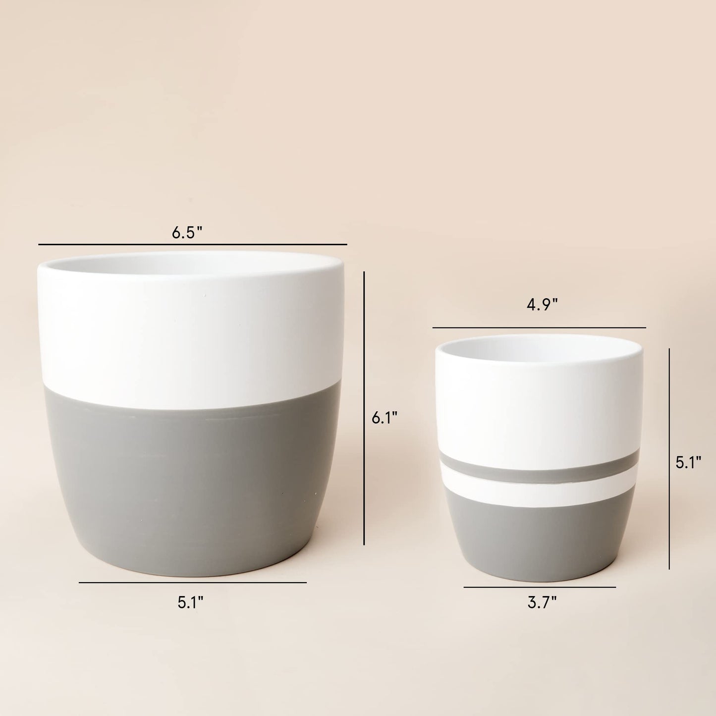 LA JOLIE MUSE Ceramic Flower Pots for Indoor, Plant Pot Plants Planter Set of 2, 6.1 + 5.1 Inch Home Decor Gift, White & Gray