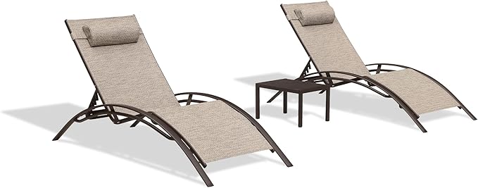 PURPLE LEAF Outdoor Oversized Chaise Lounge Chair Set of 3 Patio Pool Lounger
