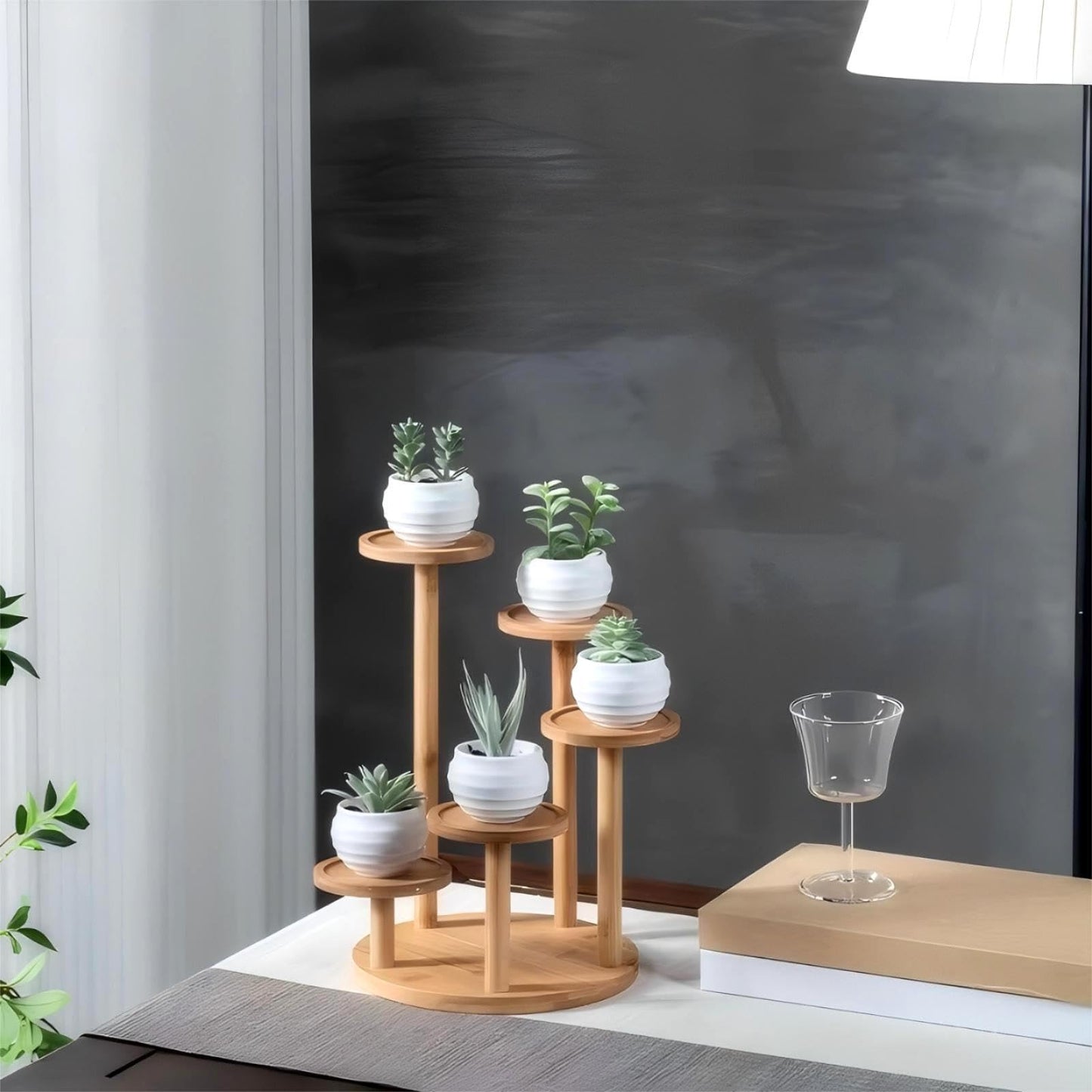 SRTFINE 5 Tiered Desk Plant Stand Round Bamboo Plant Shelf Tabletop Succulent Herb Stand Desktop Plant Stand Indoor Plant Rack for in Living Room Office Decoration - Small