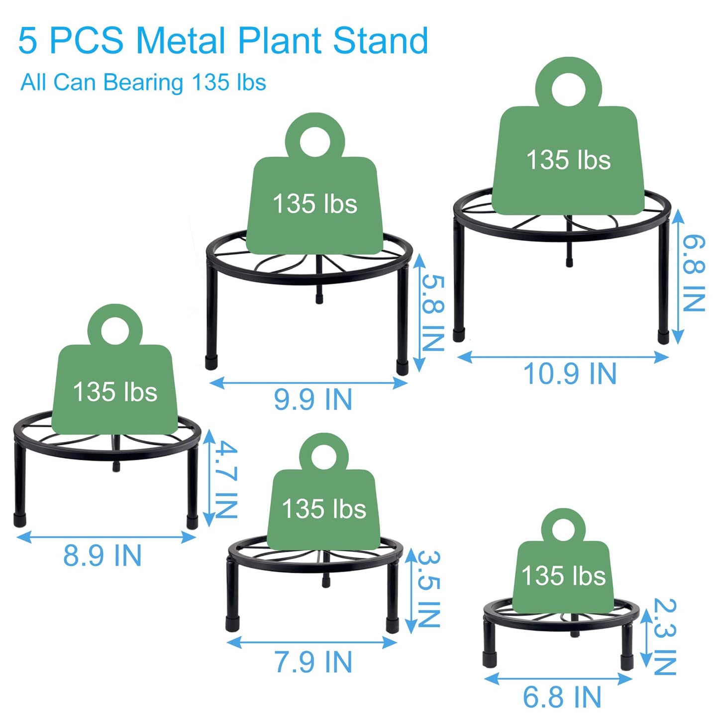 HENABLE 5 Packs Metal Plant Stand Indoor, Outdoor Black Plant Stand for Multiple Plant, Rustproof Iron Round Heavy Duty Flower Pot Stand, Plant Shelf for Planter Garden Home
