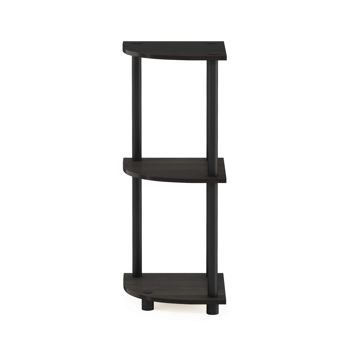 Furinno TURN-N-TUBE Corner Shelf, 3-Tier Corner Bookshelf, Display Storage Shelves with Open Shelves, for Organization and Storage, Living Room, Home Office, Garage, Espresso