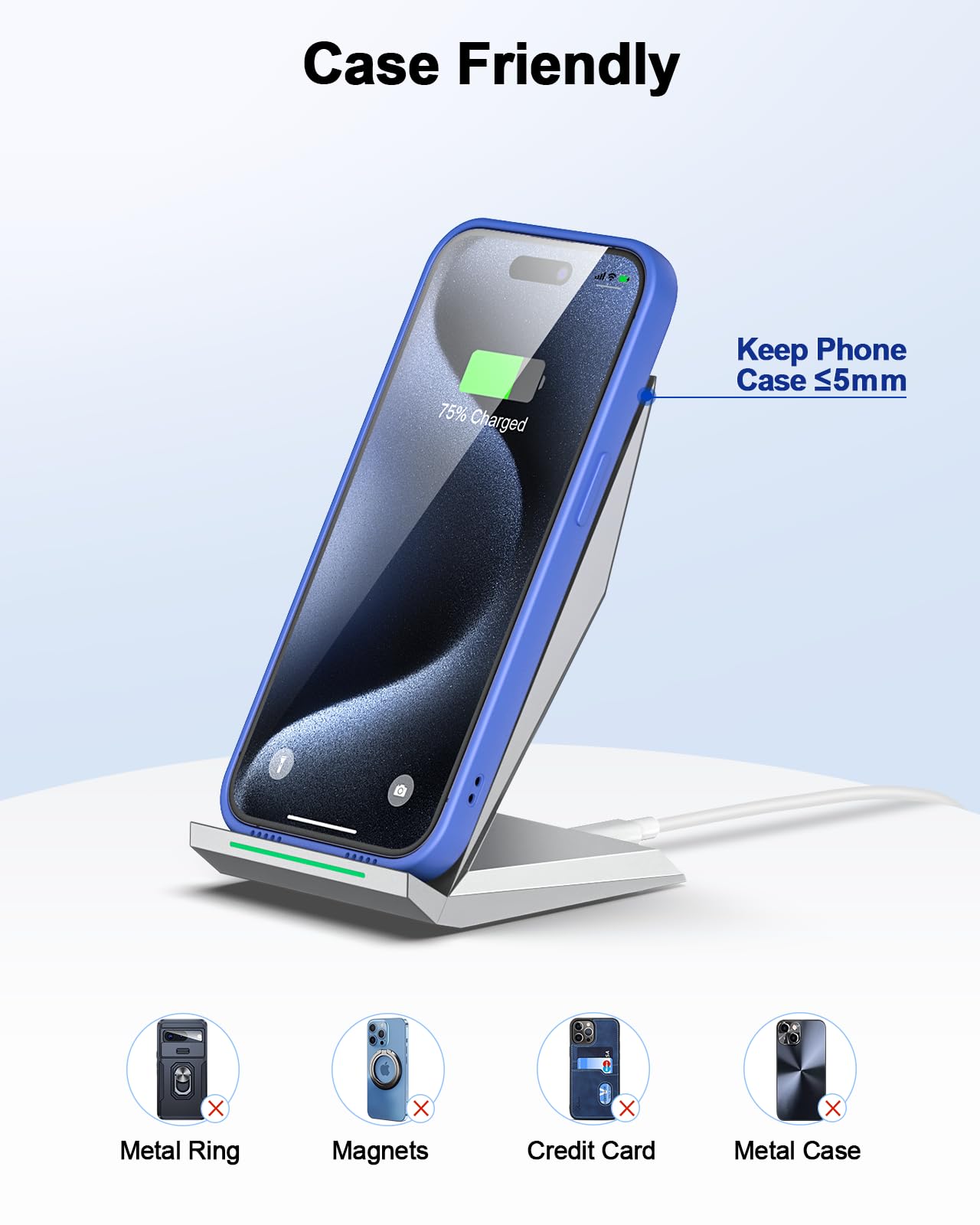 Fast Wireless Charger, NANAMI Wireless Charging Stand Compatible iPhone 17/17 Air/17 Pro/16/16 Plus/15/14/13/12, Desktop Charger Dock Phone Charging Stand for Samsung Galaxy S26/S25/S24/S23/S22/S21