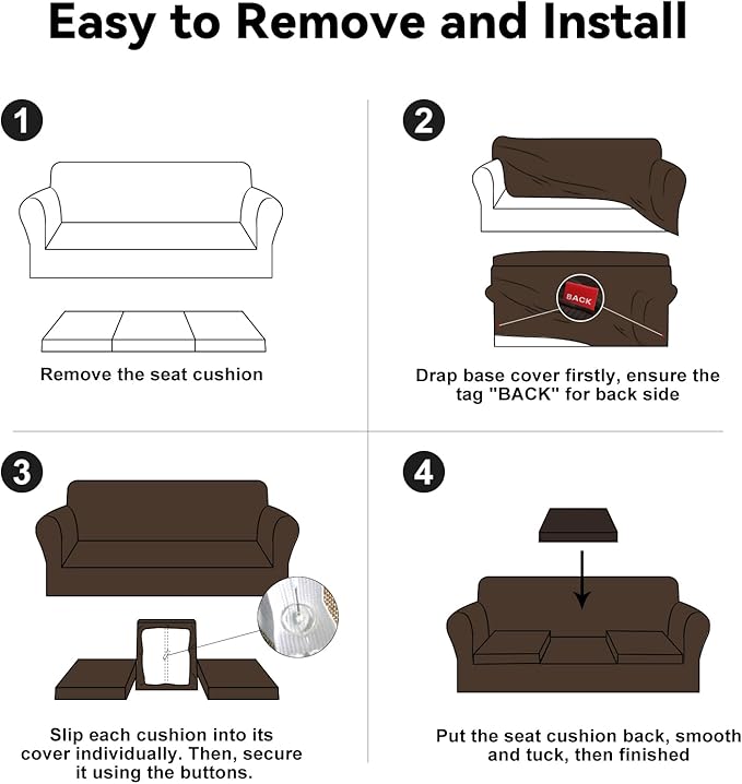 100% WaterproofCouch Cover 4-Piece Set Striped Sofa Slipcovers