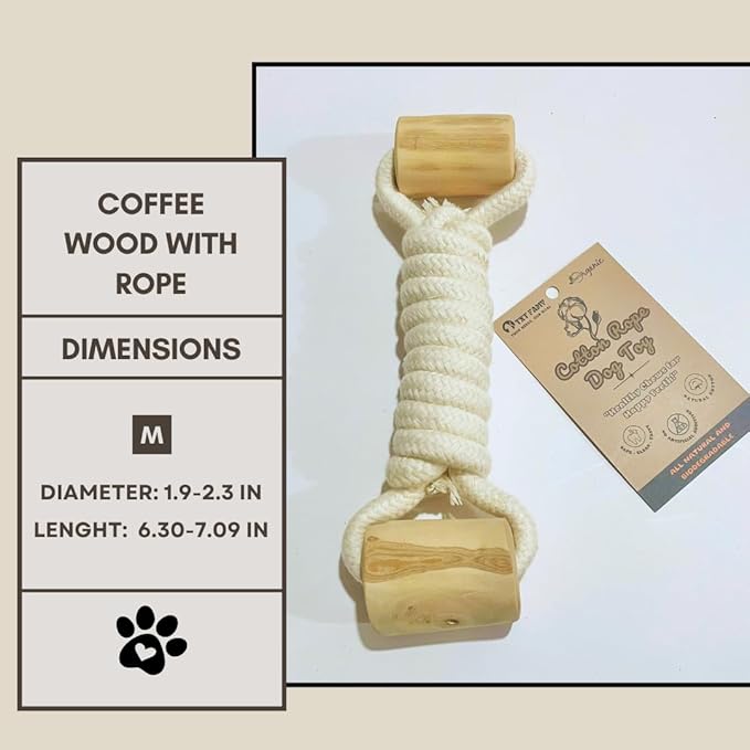 Cotton Rope Dog Toy with Coffee Wood Handles ā Natural Chew & Tug Toy for Dogs ā Durable, Eco-Friendly & Safe for All Breeds