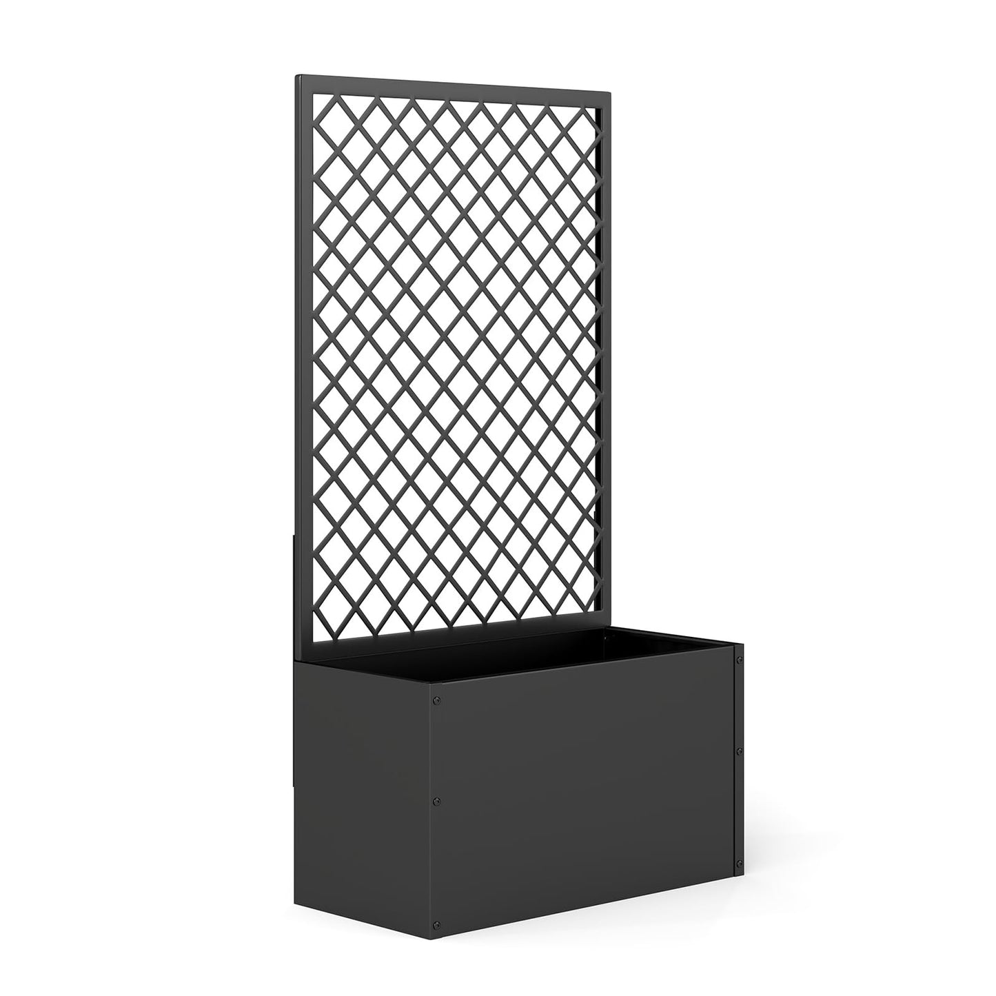 kinbor Planter with Trellis - Metal Planter Boxes Outdoor, Raised Garden Bed with Lattice Trellis for Climbing Plants, Black Flower Boxes Outdoor