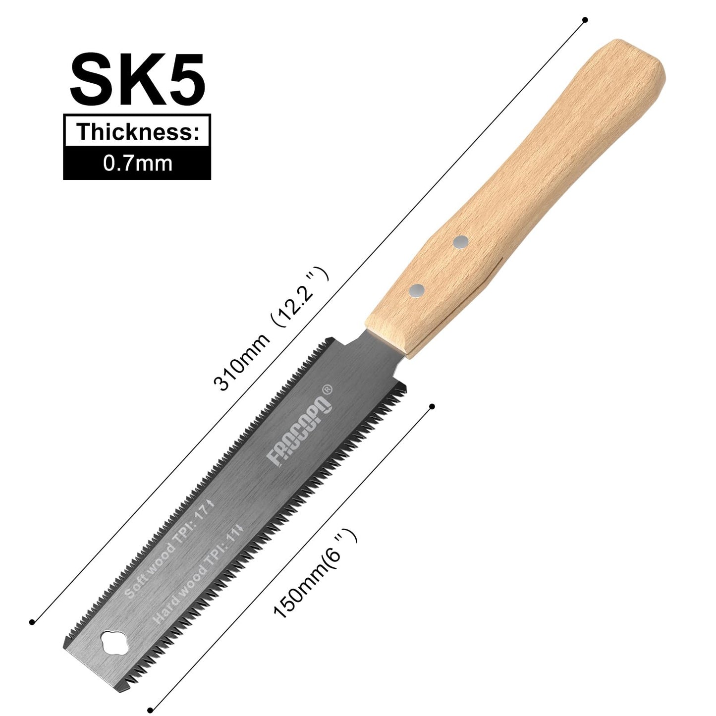 Frocopo Hand Saw Woodworking Tools, 6-Inch Pull Saw, Flexible Double-Edge Blade 17/11 TPI, Japanese Flush Cut for DIY Craft, Non-Slip Wood Handle, Sharp & Lightweight for Woodworking and Garden Trim