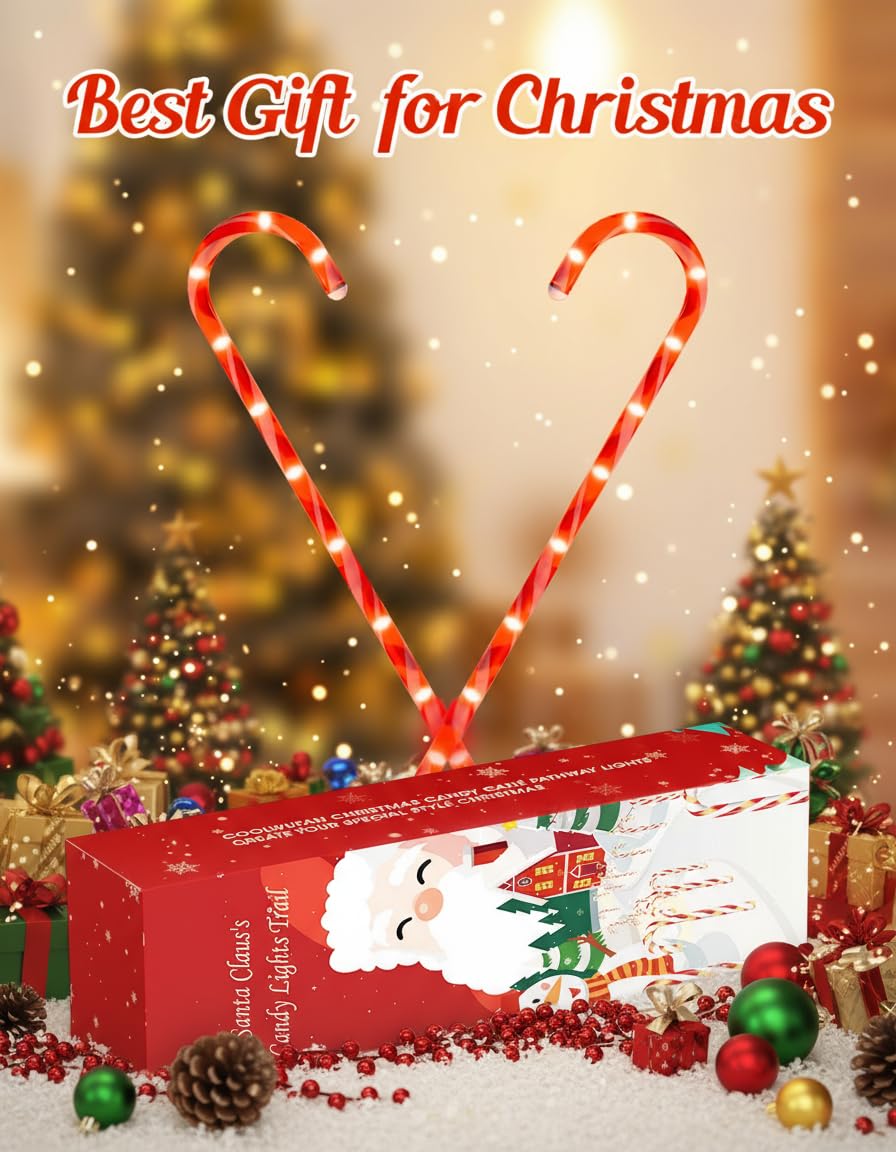 COOLWUFAN 36" Candy Cane Christmas Decorations, 24 Pack Giant Candy Cane Lights, Outdoor Pathway Markers Lights for Xmas Holiday Walkway Patio Garden Yard Lawn