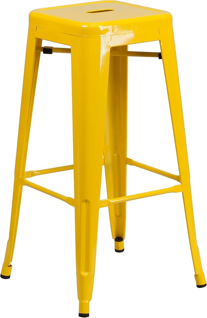Flash Furniture Lily 4 Pack Commercial Grade 30" High Backless Yellow Metal