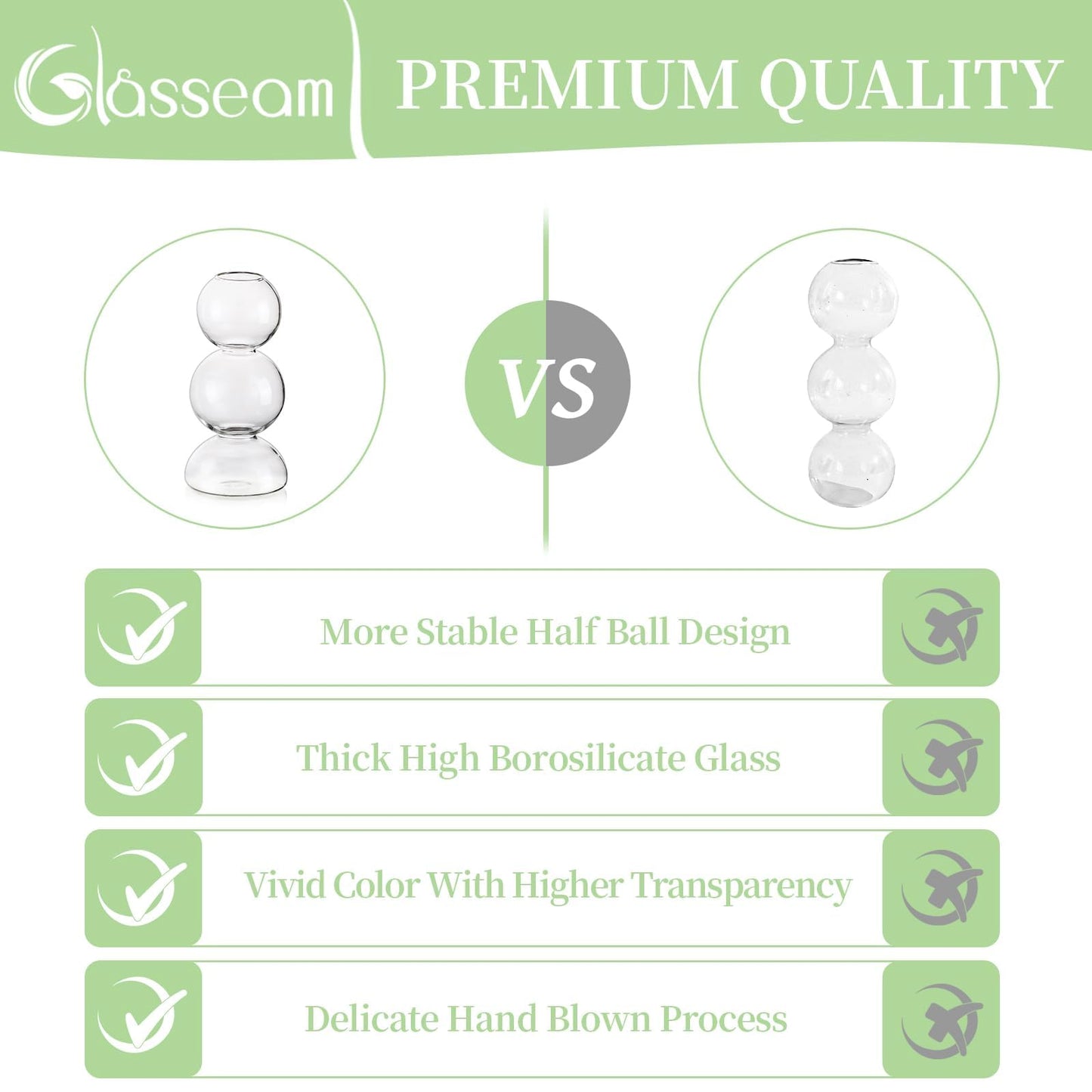 Glasseam Unique Small Flower Vase, Cute Blown Glass Vases for Flowers, Modern Ball Bubble Clear Bud Vases - Decorative Round Single Flower Vase for Home Decor