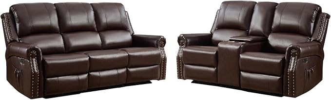 EBELLO 2 Pieces Power Reclining Sofa Set, Faux Leather Reclining Living Room