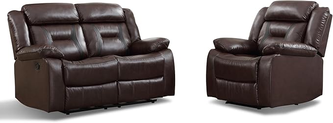 EBELLO Manual Recliner Sofa Set, Faux Leather Reclining Living Room Furniture