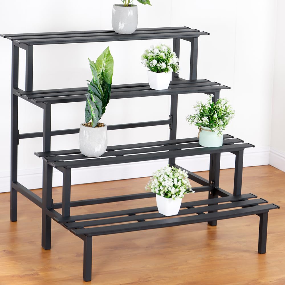 DHYGOTFUR Aluminum Plant Stand - Indoor & Outdoor Ladder Display Shelf for Plants - Sturdy Space-Saving Utility Organizer for Patio, Balcony & Garden (4-Tier)