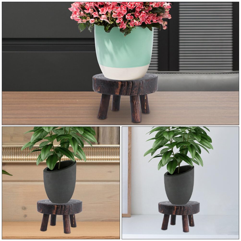 Cabilock Solid Wood Flowerpot Rack 6.69X6.69X3.54 Inch Indoor Plant Stand Decorative Rack for Balcony Garden Living Room with Rustic Natural Finish