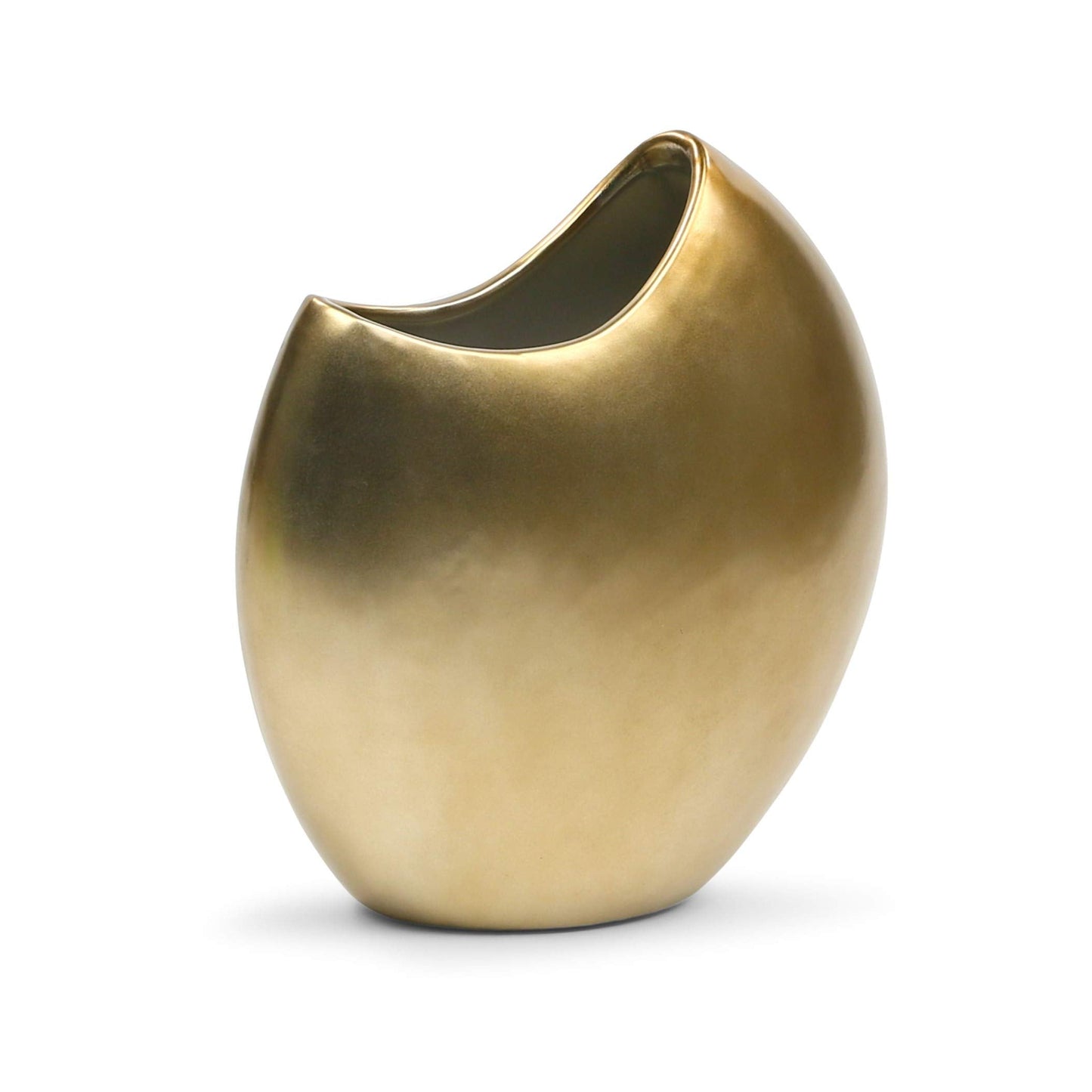 WGV Ceramic Moon Vase, Width 11"x3.5", Height 11", Crescent Gold Pot, Round Circular Bouquet Planter Terrarium for Wedding Event Office Home Decor, 1 Piece
