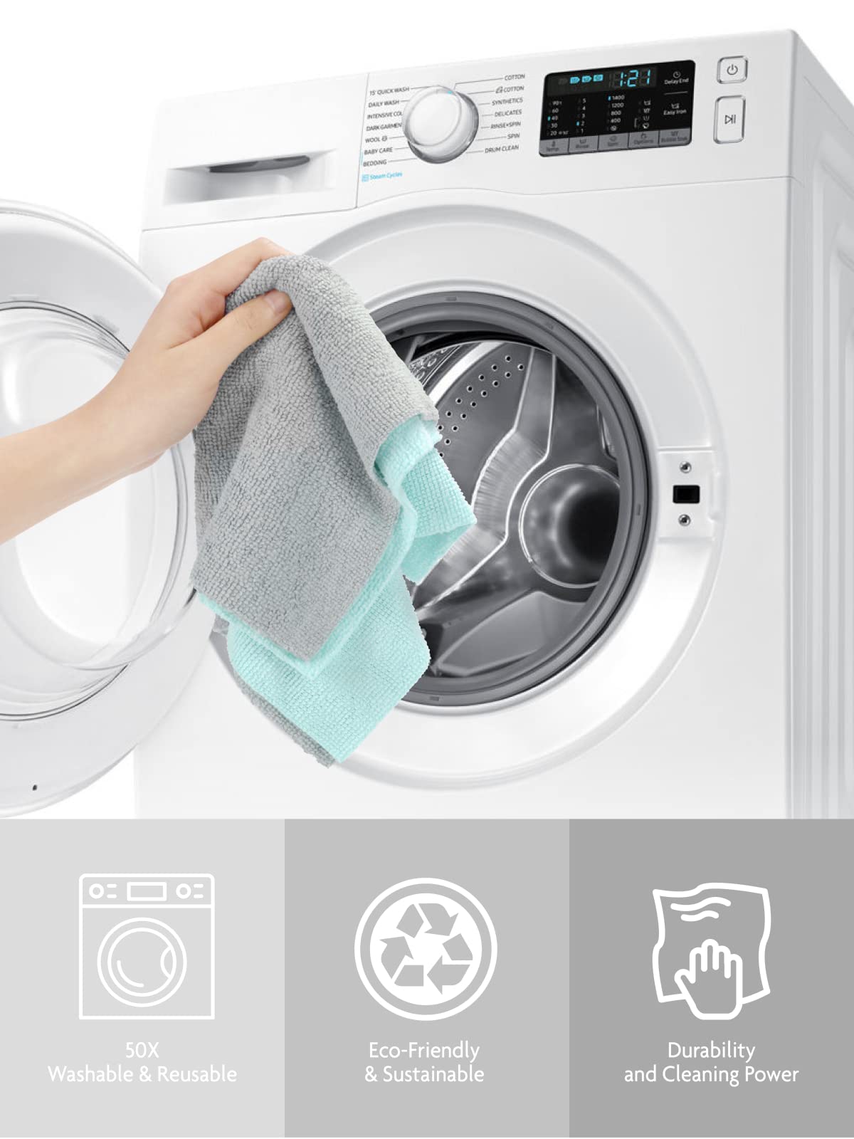 Fantasticlean Microfiber Cleaning Cloth Roll -75 Pack, Tear Away Microfiber Towels, 12" x 12", Reusable, Washable, Scratch Free, Ultra Absorbent Dishcloth for All-Around Cleaning Supplies (Blue)