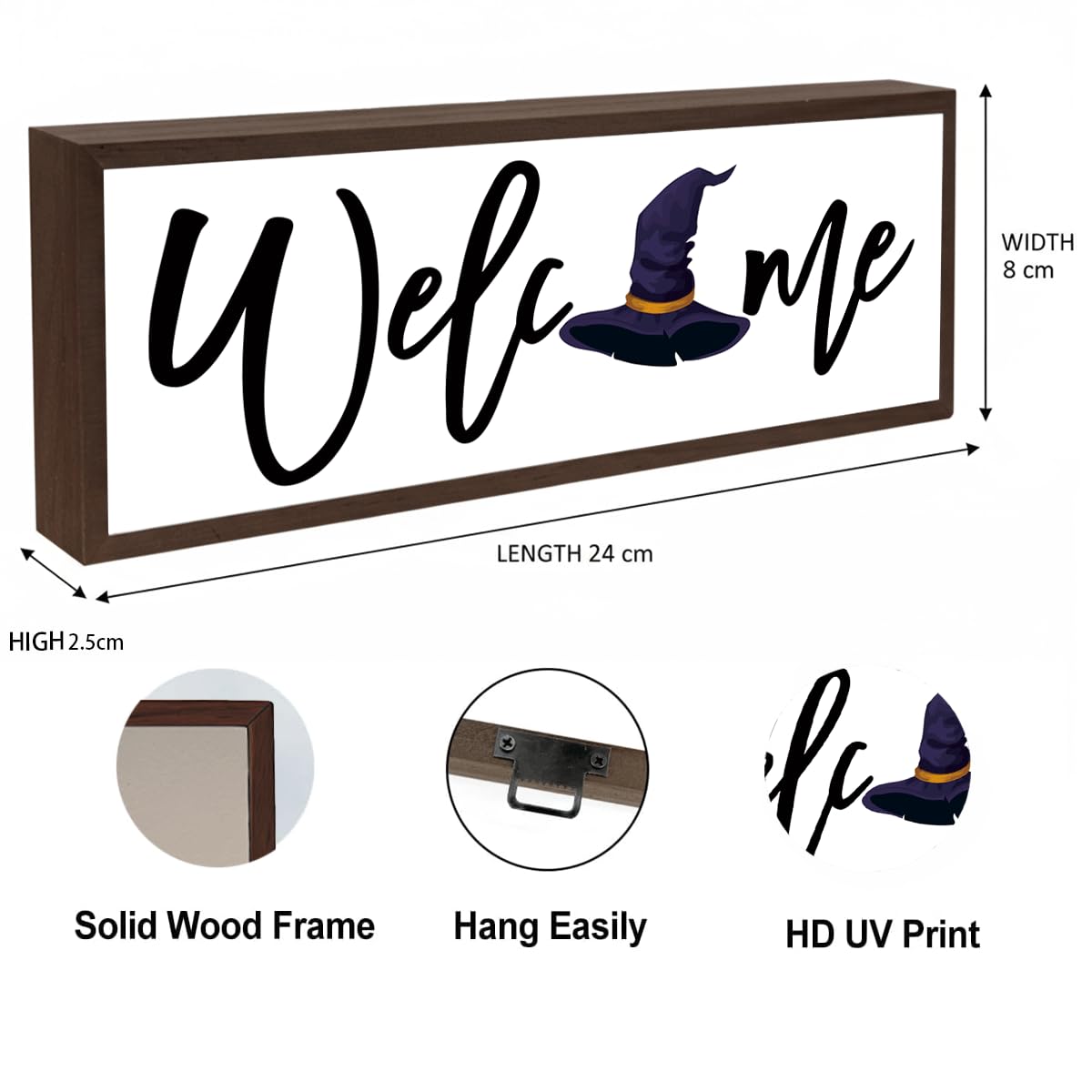 Welcome Wood Home Decor Signs, Welcome Witches Hat Wood Plaque, Home Tabletop Desk Decorative Sign, Halloween Sign, Hanging Decorative Wooden Plaque 9.5x3.1 Inches(A30)