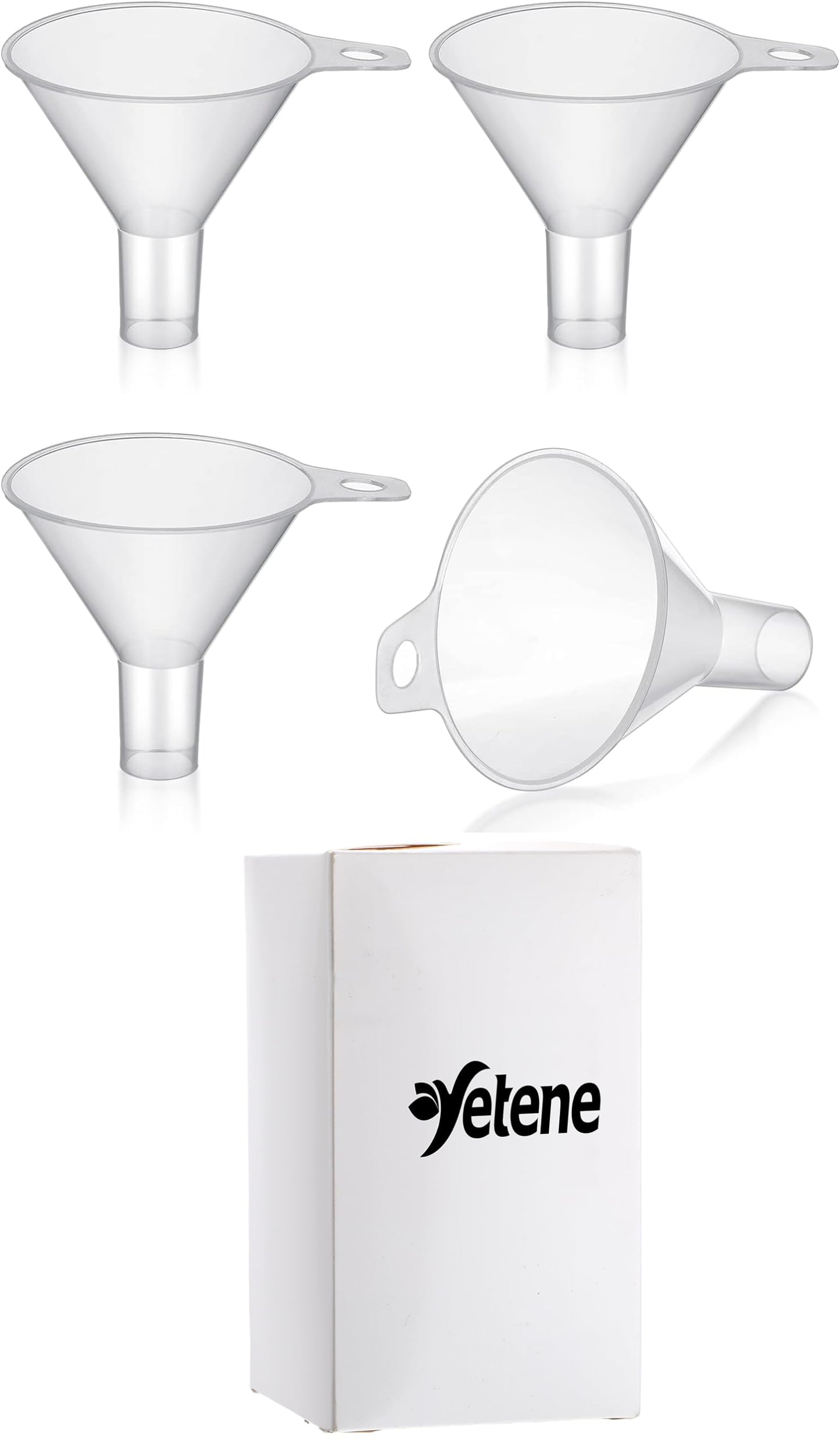 Yetene 4 Packs Small Plastic Funnel for Filling Small Bottles 2.56 Inch Clear Wide Mouth Plastic Funnel for Filling Water Powder Essential Oils Perfumes Kitchen Bath Garage Use