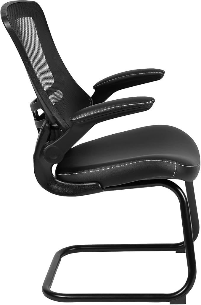 Flash Furniture Kelista Black Mesh Sled Base Side Reception Chair