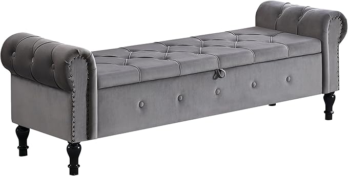 67" Storage Bench for Bedroom, Velvet End of Bed Bench, King Size Bench
