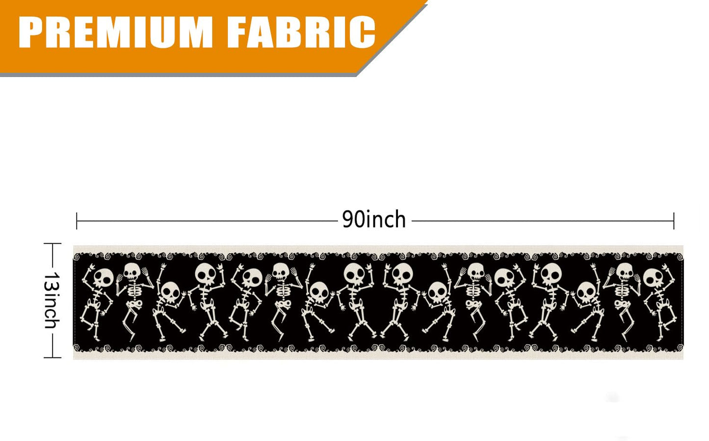 Halloween Table Runner Skeleton Dancing Funny Black Linen Seasonal Kitchen Dining Table Home Outdoor Party Decorations (13'' x 90'')