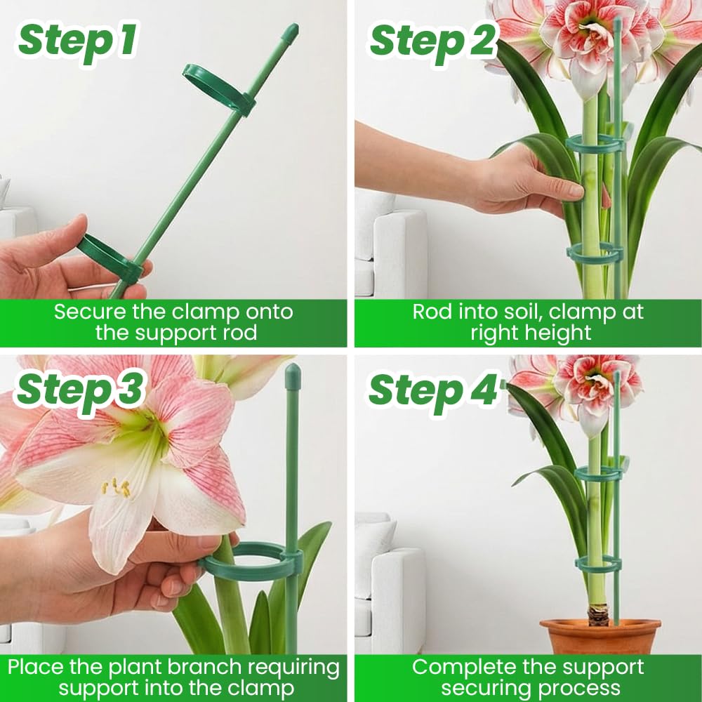 Plant Stakes for Indoor Plants, Adjustable Plant Support Sticks with Clips & Plant Ties, Indoor Outdoor Garden Poles for Monstera Tomato Orchid Rose Potted Flowers Vegetables (11 inch 5pcs)