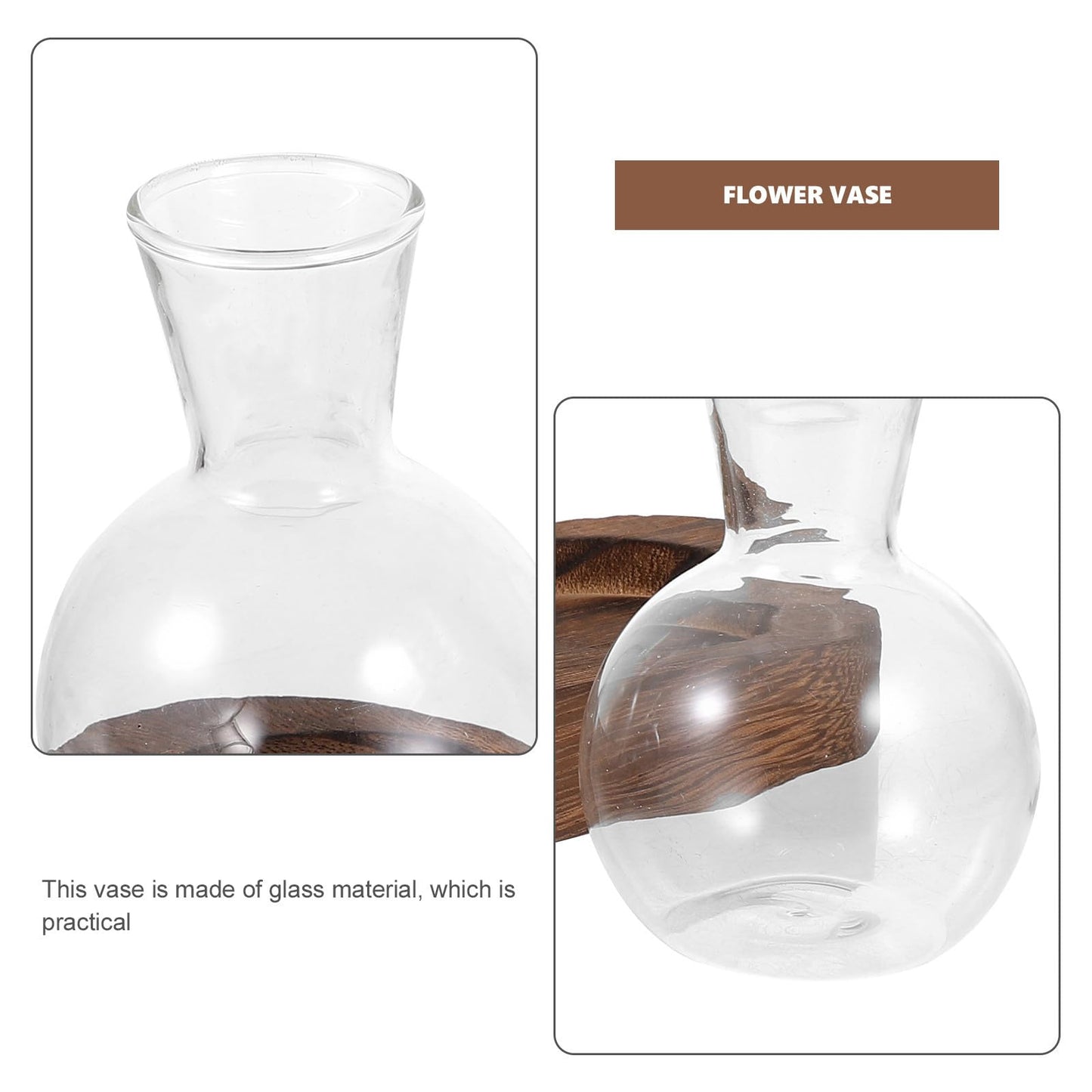 Gatuida Glass Hydroponic Flower Vase Set with Wooden Base, Table Glass Planter for Office and Home Décor, 3pcs Indoor Plant Terrarium Container