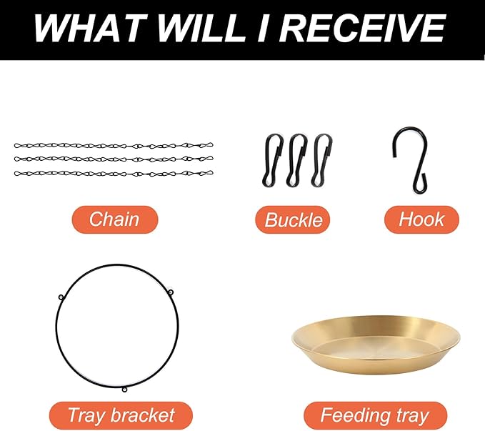 HRAYLTOP Hanging Bird Bath Bird Feeder Bowl with 16.3 inch Iron Hanging Chain Detachable Outdoor Decor for Garden Backyard Patio and Deck - Perfect for Attracting Birds