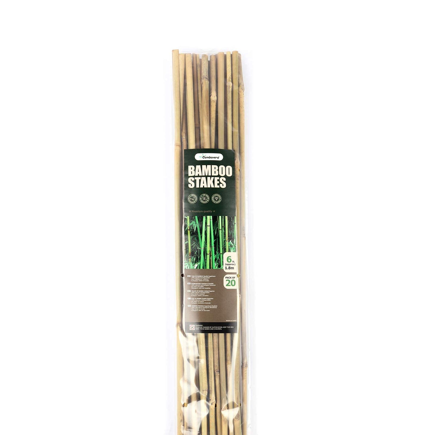 Cambaverd 6ft Bamboo Garden Stakes Eco-Friendly Plant Stakes 6 Feet, Bamboo Poles for Tomatoes Beans Climbing Plants Support - Pack of 20 Bamboo Stakes