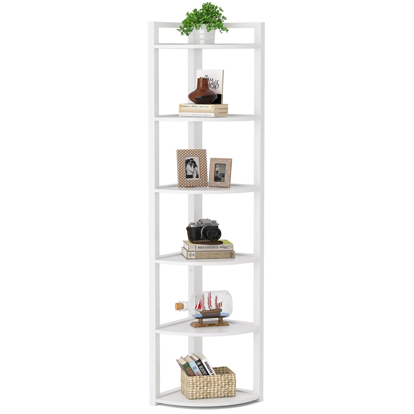 Tribesigns 6 Tier Corner Shelf, 70.9 Inch Tall Corner Bookshelf Small Bookcase Modern Corner Shelving Unit Storage Rack for Living Room, Home Office, Kitchen, Small Space (White)