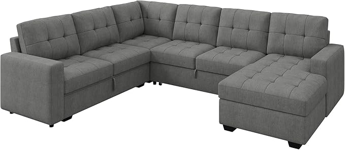 HONBAY Sleeper Sofa Bed with Storage Chaise, Sectional Couch with Pull Out Bed