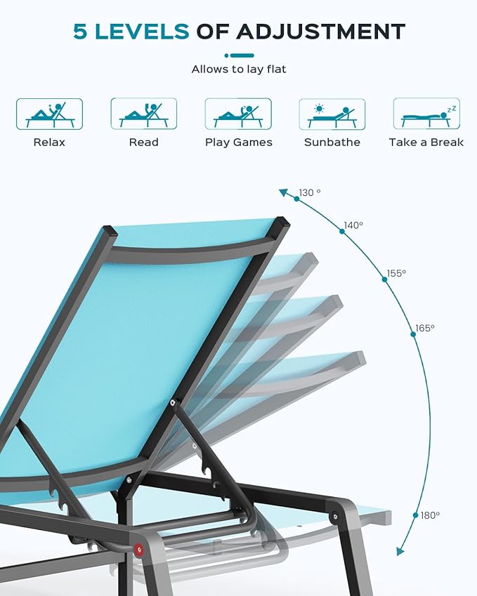 Patio Chaise Lounge Chair Set of 4, Foldable Lounge Chair