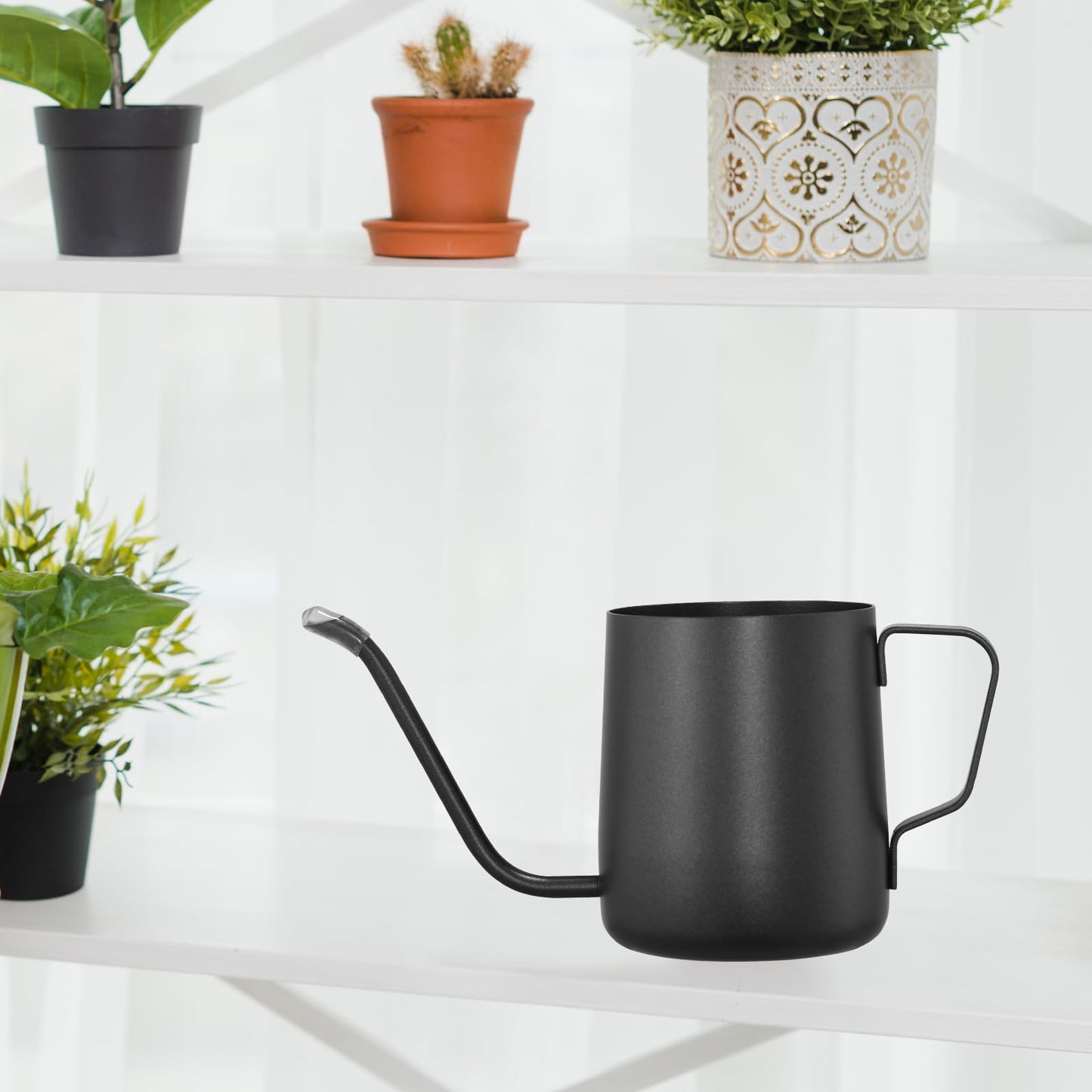 Small Watering Can Indoor Plants - 12 oz Mini Metal Watering Can with Long Spout Rust-Proof Stainless Steel Tiny Watering Pot for Small Indoor Plants Home & Office Black