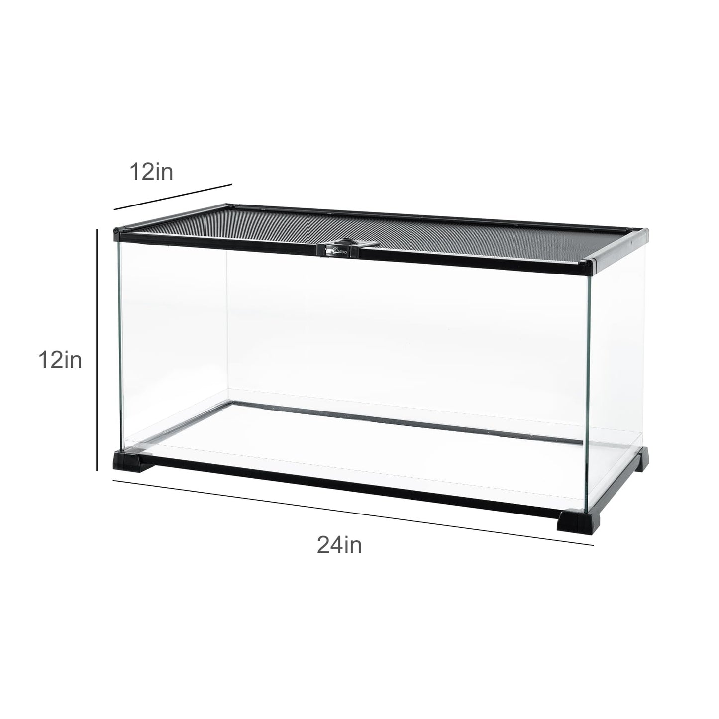 REPTI ZOO Full Glass 15 Gallon Reptile Tank, Medium Reptile Terrarium 24" X 12" X 12" for Gecko Hermit Crab Hognose Snake etc, Top Screen Ventilation & Feeding