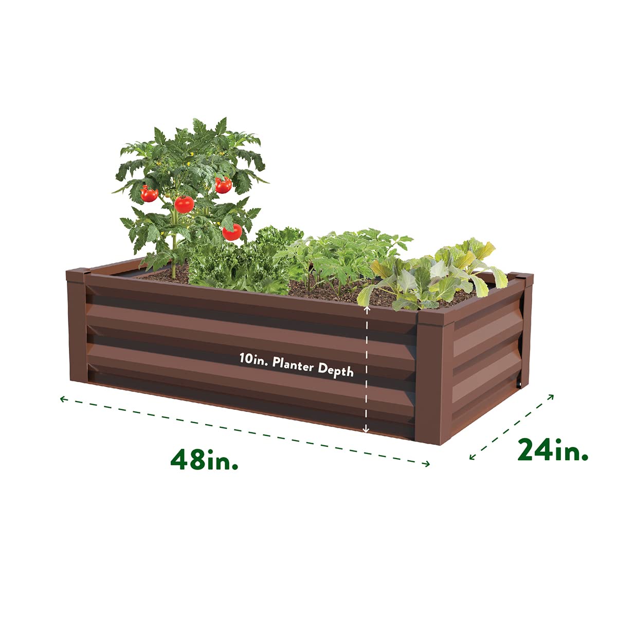 Greenes Fence Timber Brown Powder-Coated Metal Raised Garden Bed Planter 24" W x 48" L