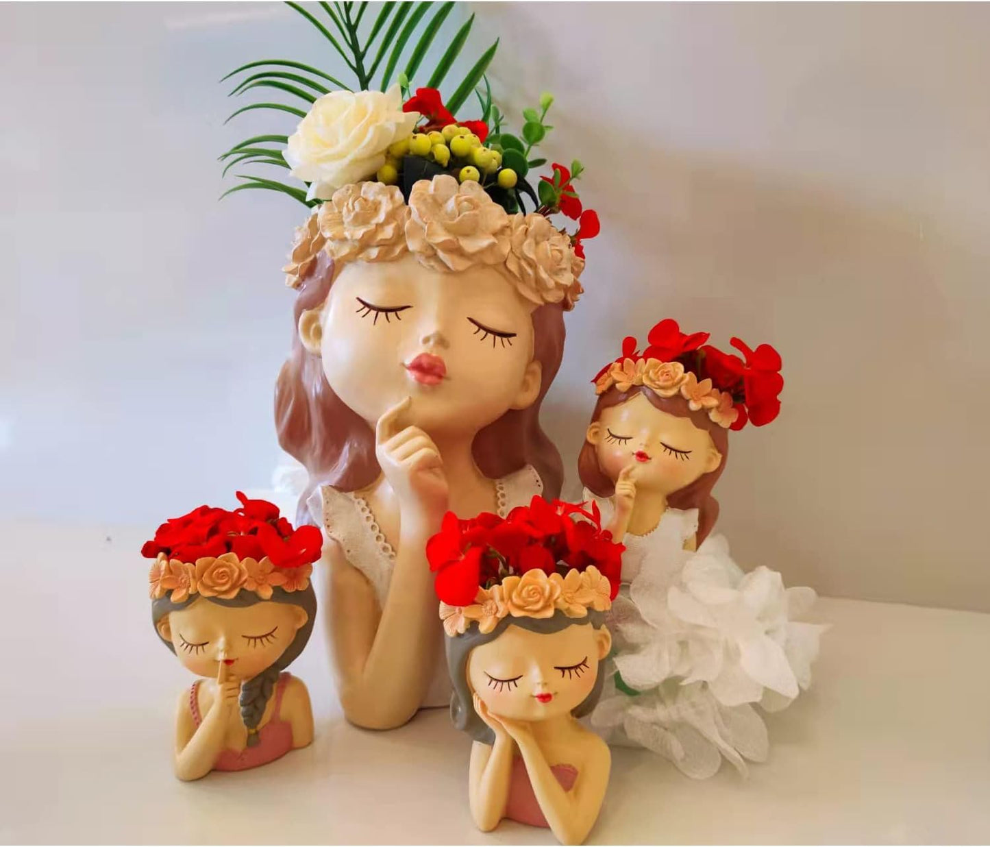 Snowy sunday Girl face planters -Fantasy 2pack Cute Big Succulent Pot with Drainage Hole Tall Lady Head Planter Resin Flower Pot Decorative vase for Indoor/Outdoor Plants Gifts for mom/Aunt/Lover