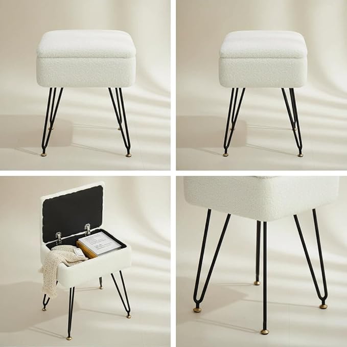 Vanity Stool Chair, Faux Teddy Fur Ottoman Foot Stool