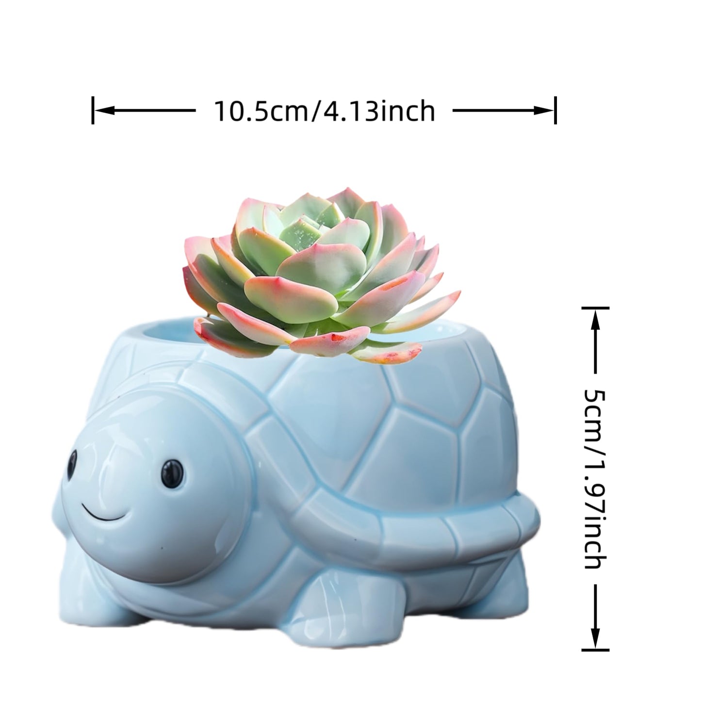 SJBAG Turtle Shaped Ceramic Succulent Planter with Drainage Holes, Hand - Painted Animal Pot for Indoor Cactus & Succulents, Unique Home Decor & Gift (4.3" Blue)