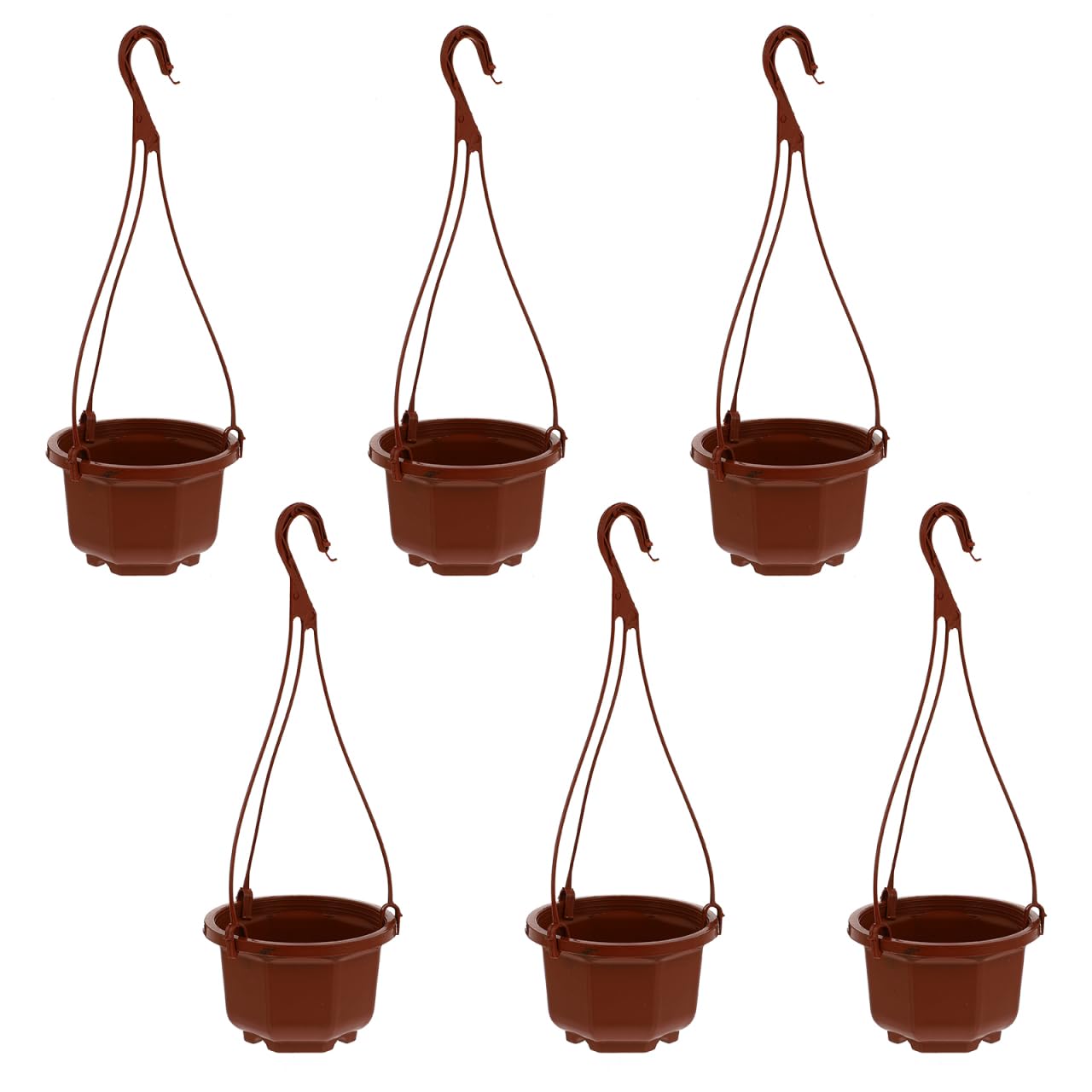 Wakauto 6Sets Plastic Hanging Flowerpots - Metal Hook & Chain Planters with Drainage Holes & Non-Slip Feet, Breathable for Succulents & Orchids, Indoor/Outdoor Home & Garden Use