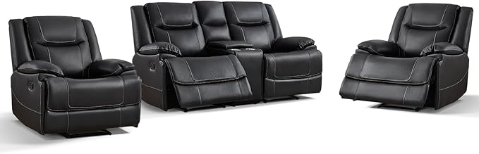 ANJ Premium Genuine Manual Reclining Sofa Set, Included Recliner Chair Set of 2