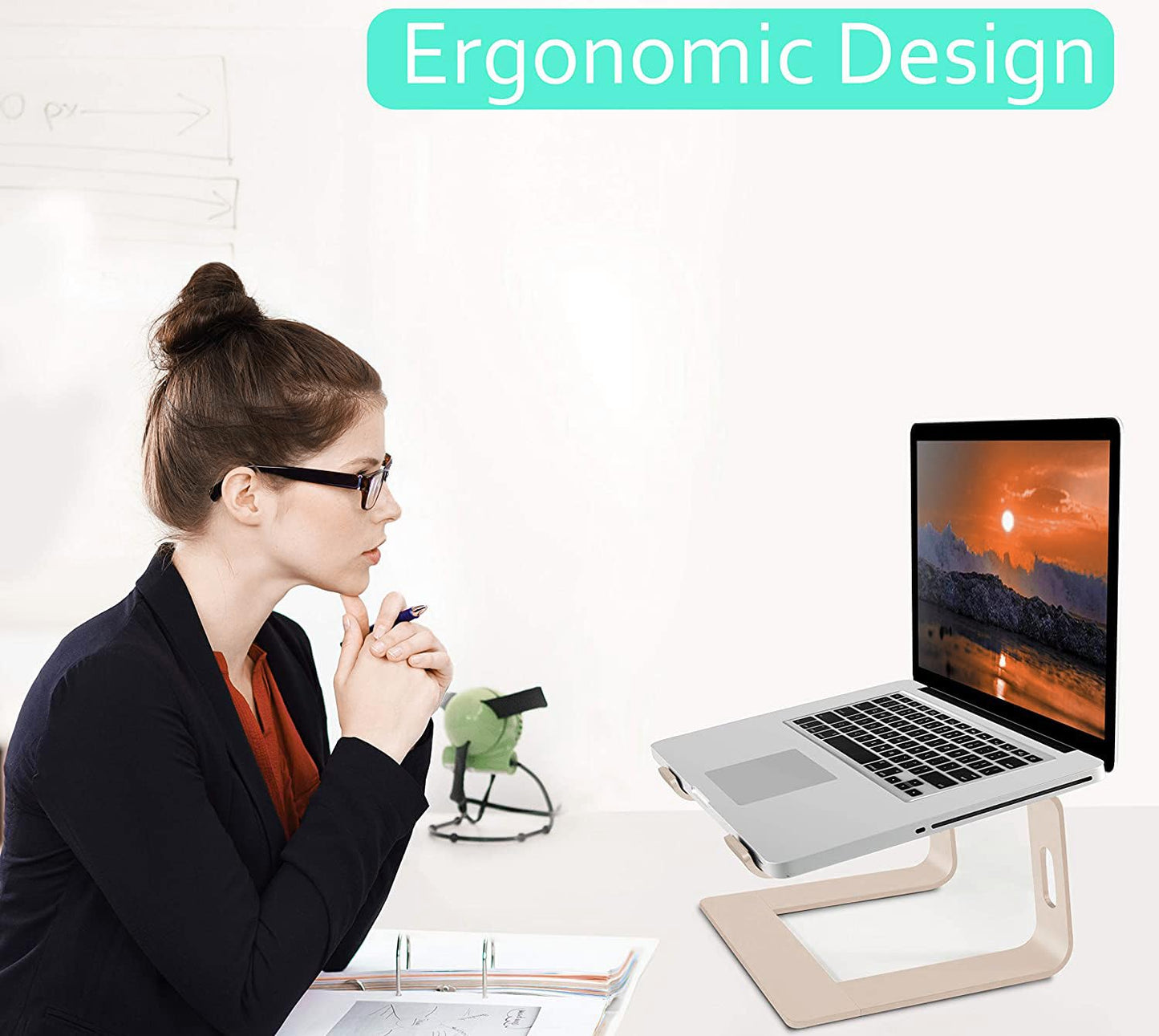 Orionstar Ergonomic Laptop Stand, Premium 5mm Aluminum Riser for 10-15.6 Inch Notebook Computer, Tool-Free Detachable Elevator Holder for Desk Office, Sturdy Riser for Eye-Level Neck Relief (Gold)