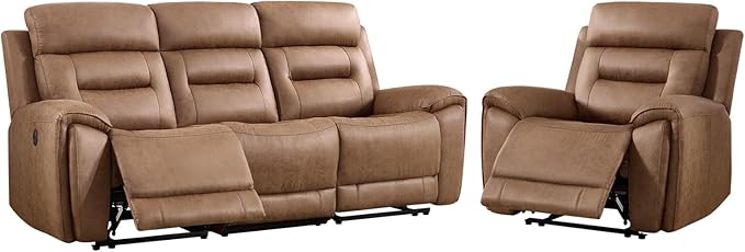 ANJ 2-Piece Oversied Faux Leather Power Recliner Sofa Set