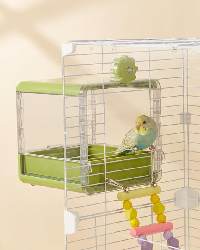 septillar Bird Feeder and Bath for Cage, Hanging Bird Bathtub Bath Shower Box Bowl, Bird Cage Accessories Suitable for Small Medium Birds, Parrots, Lovebirds, Finches, Parakeets, Mannikin (Green)